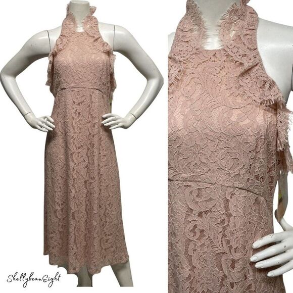NANETTE LEPORE Halter Midi Dress Blush Lace 4 NWT - Picture 1 of 15